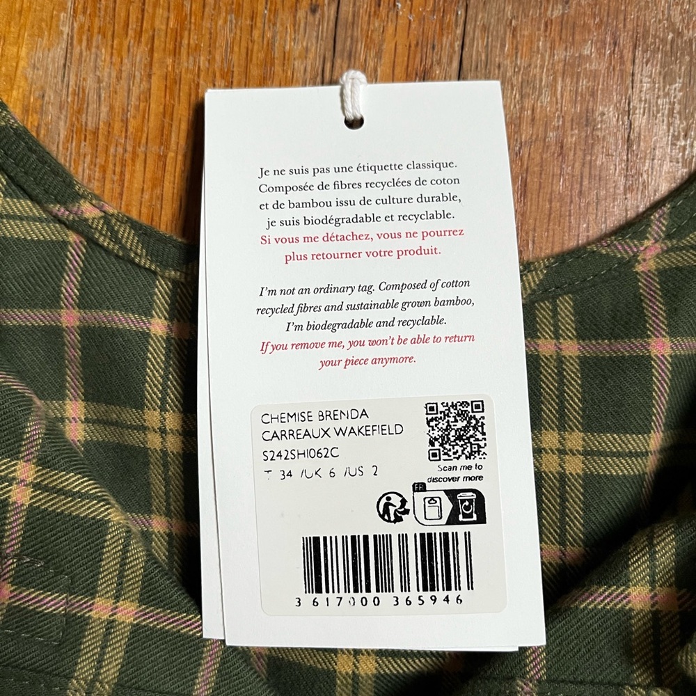 Sezane Green Plaid Blouse